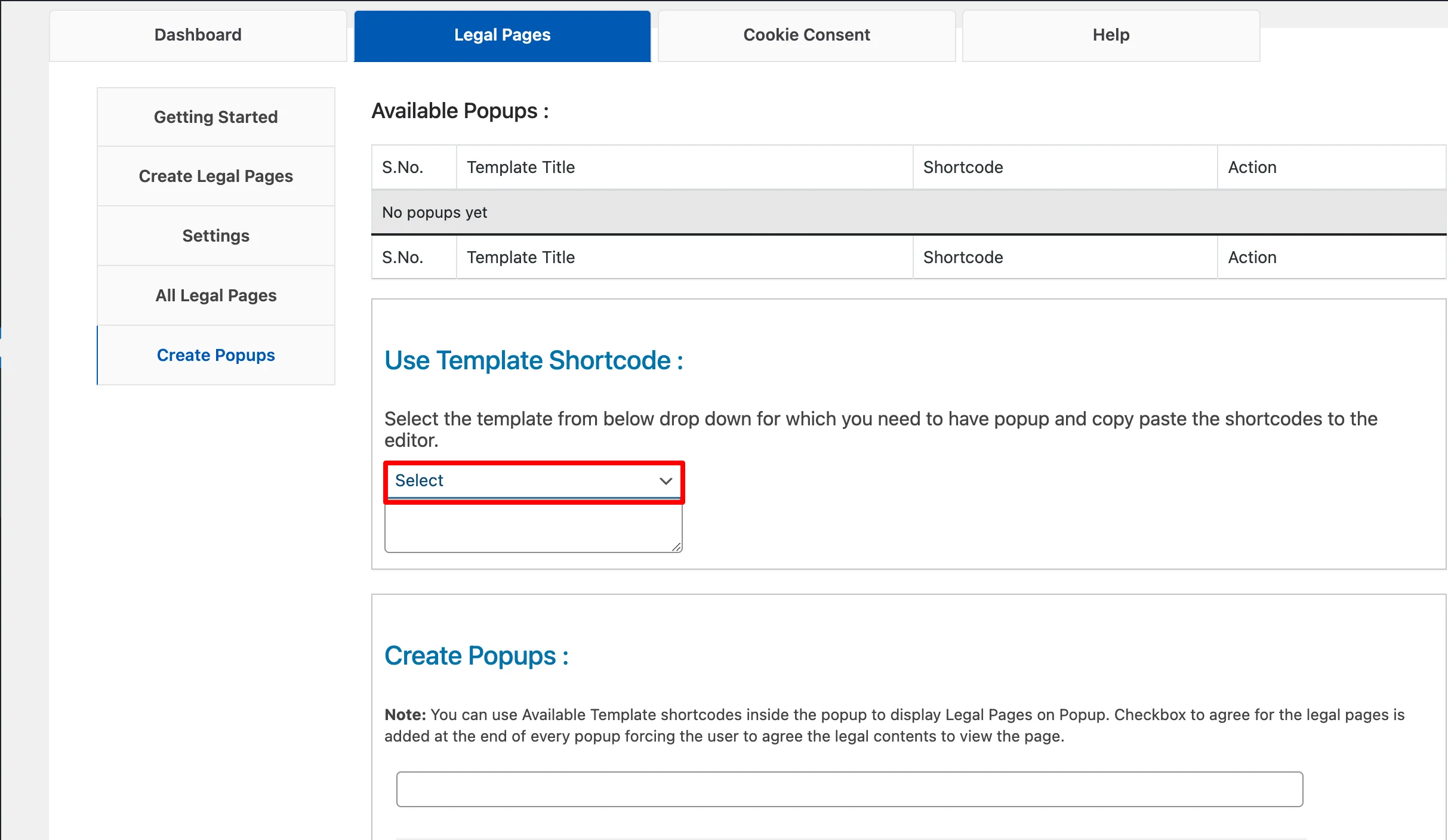 Selecting the template