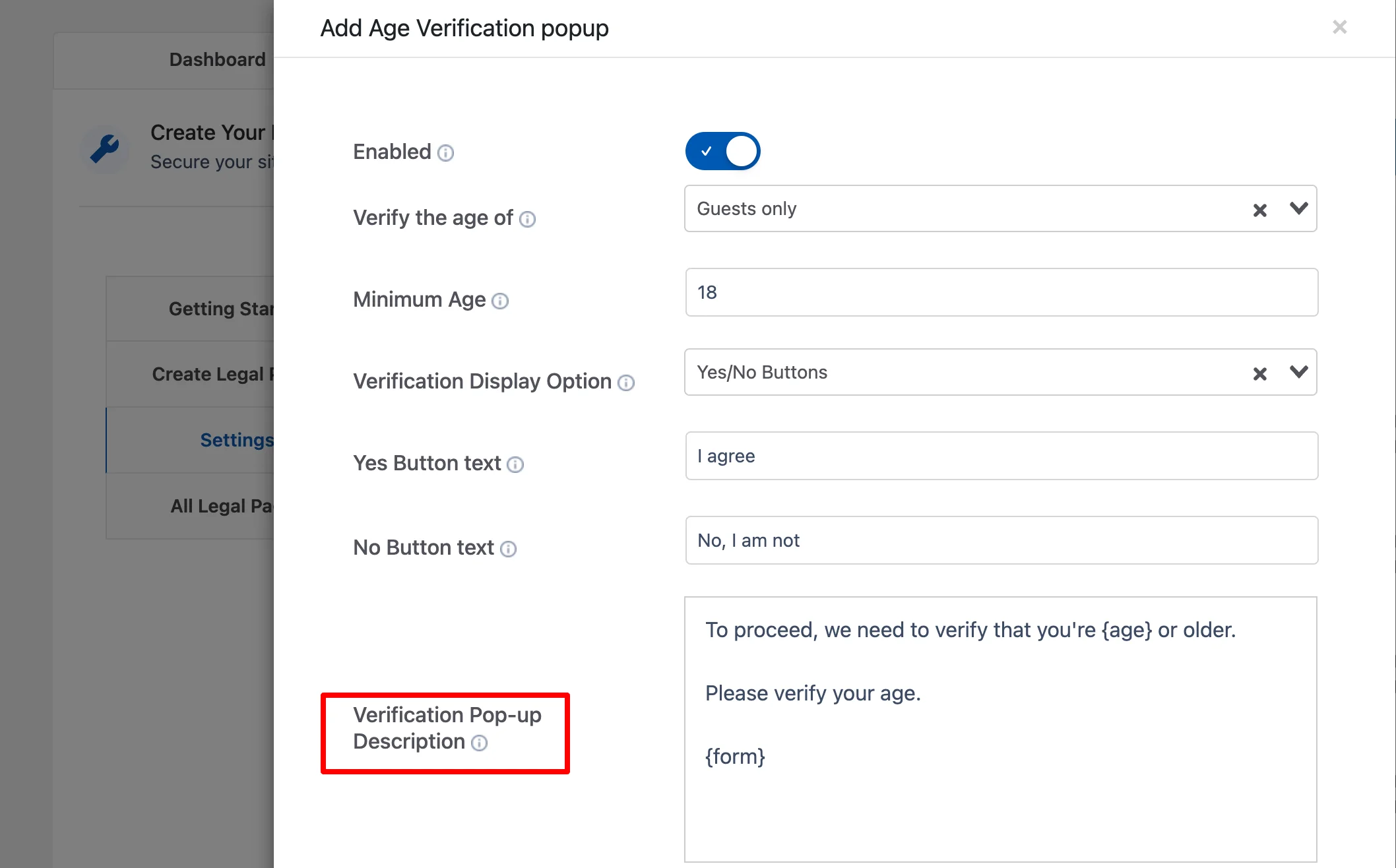 Verification Pop-up
Description