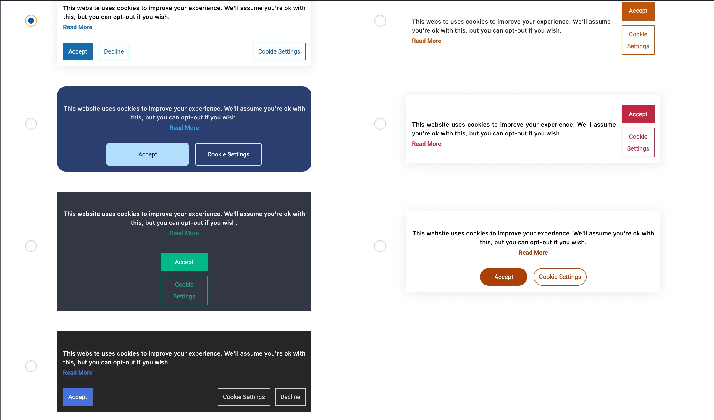 pre designed Cookie banner template from WP cookie consent plugin