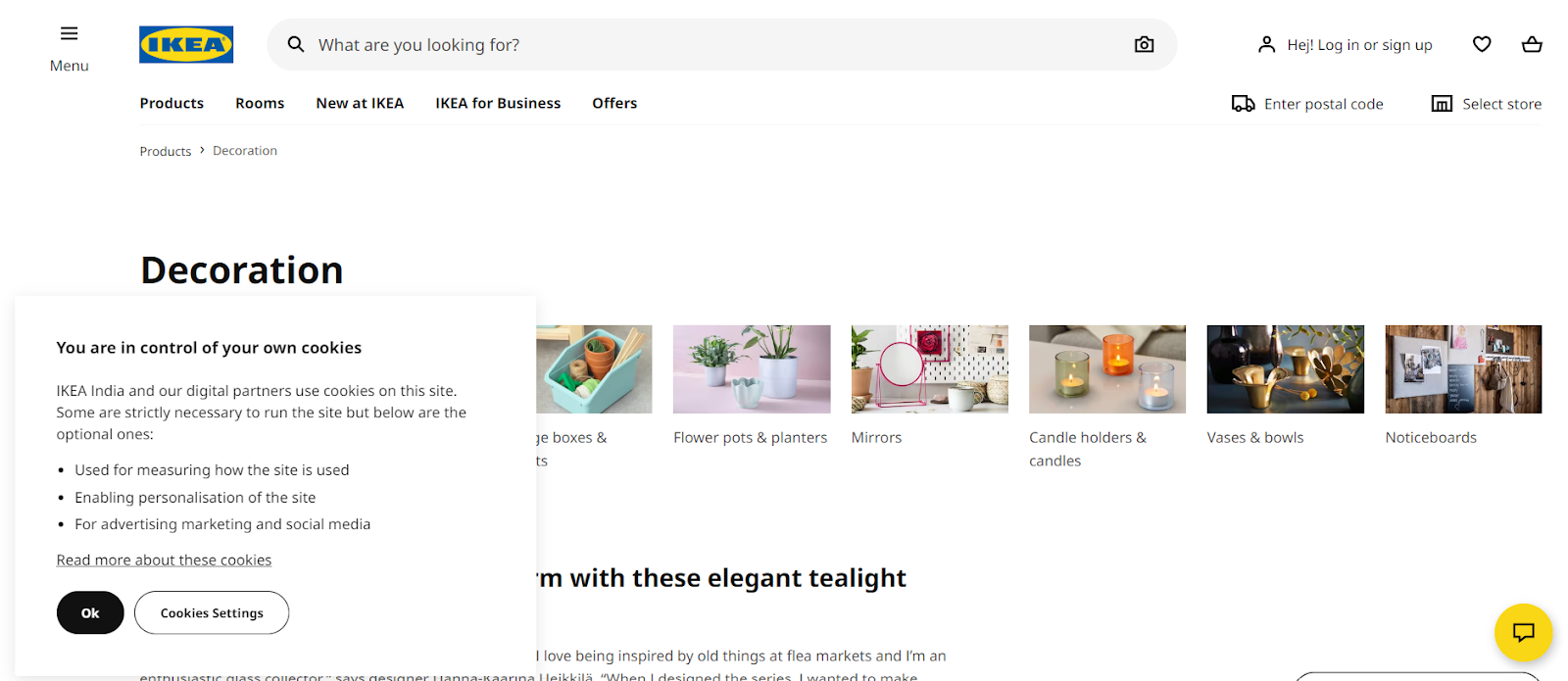 Ikeas cookie Banner