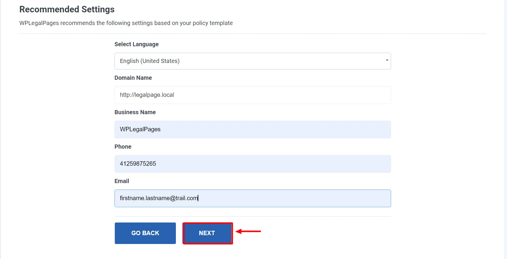 Basic Details - WP Legal Pages
