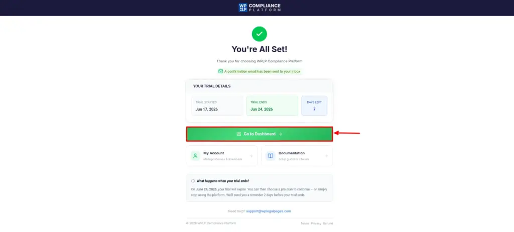 Click Go to Dashboard in the Thankyou page