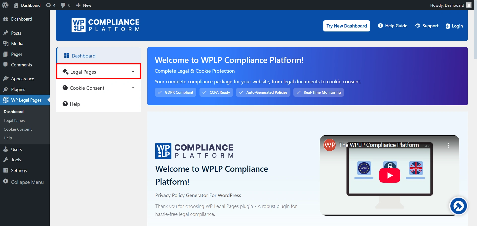 Click on Legal Pages tab.