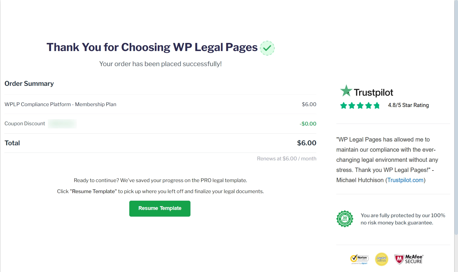 Click on Resume template button to add a affiliate disclosure to website