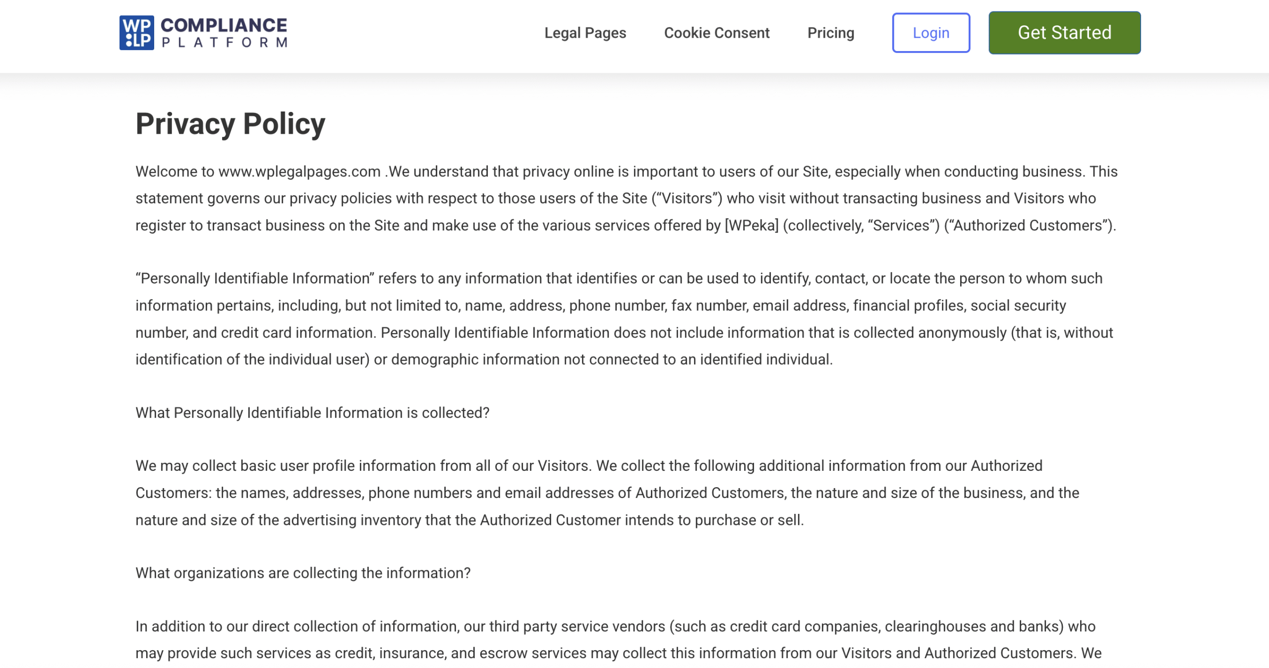 Privacy Policy of WP Legal Pages
