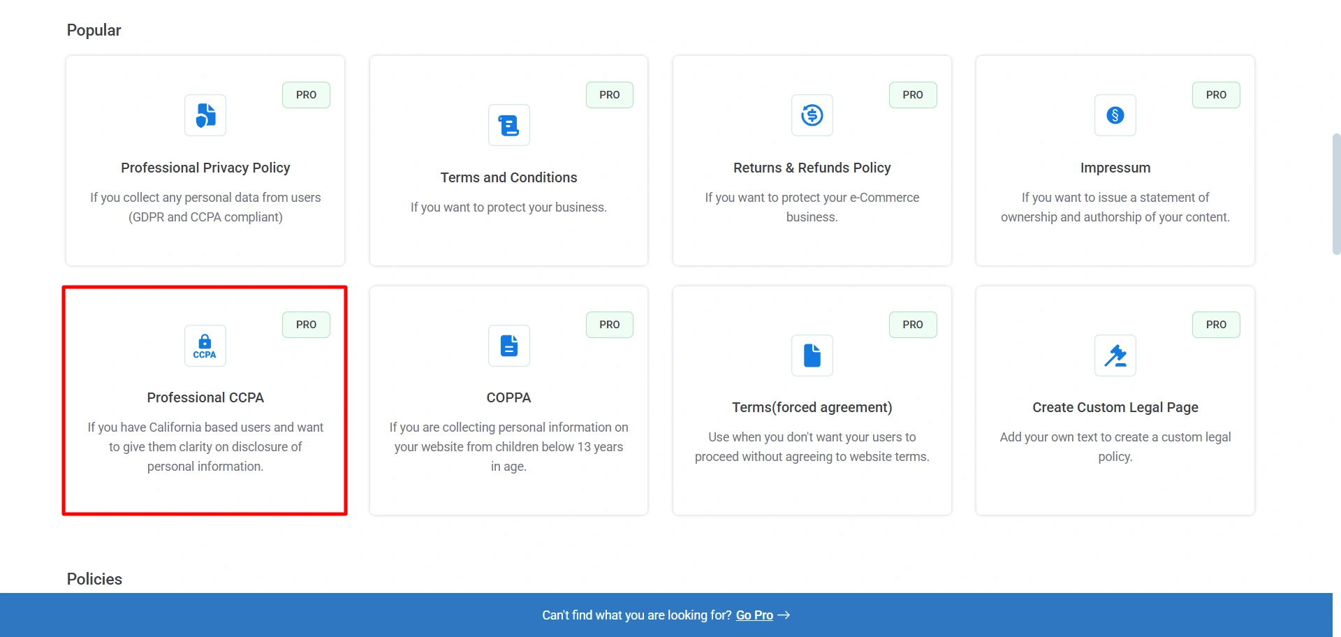 click on professional ccpa template