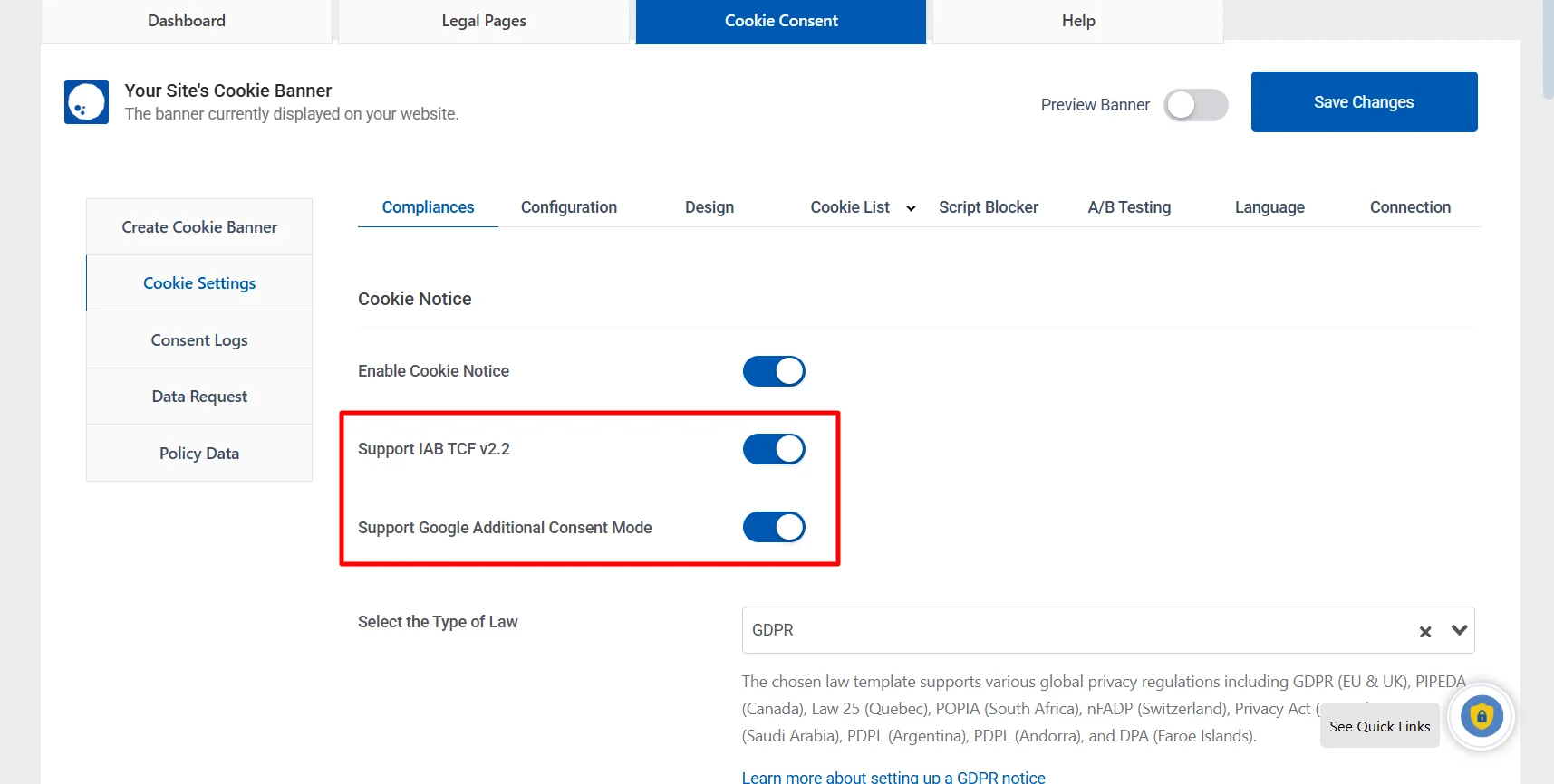 enabling IAB TCF and Support Google Additional Consent Mode
