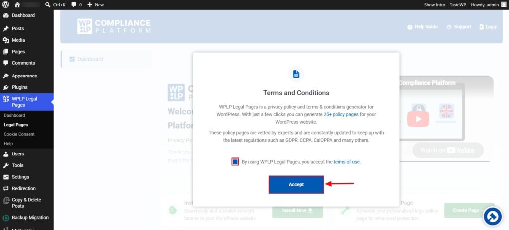 Accepting terms and conditions