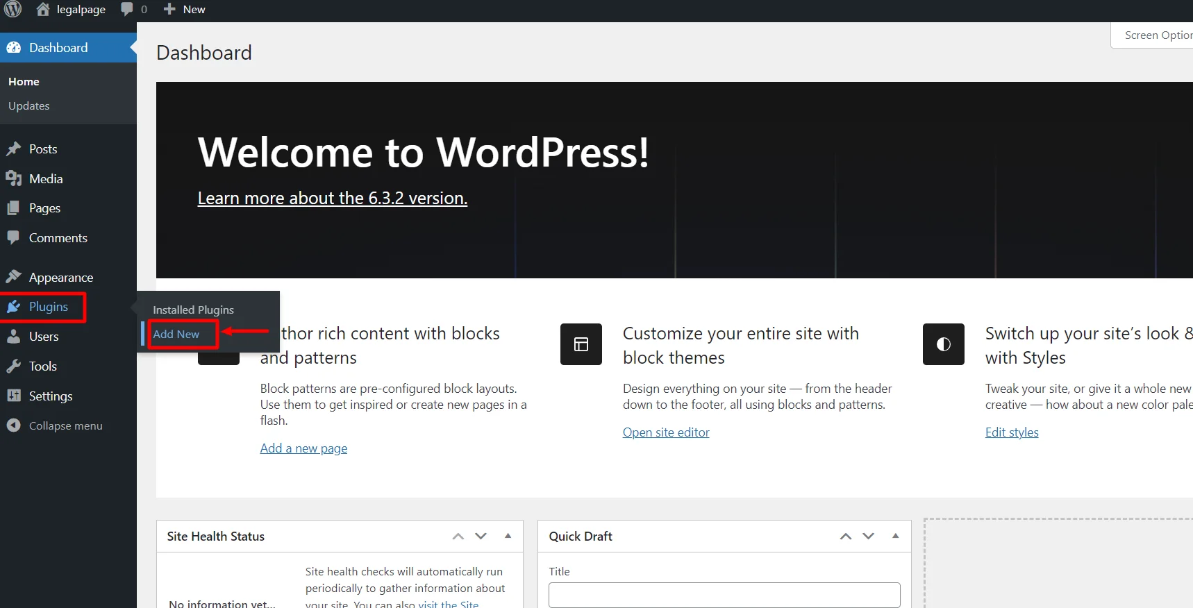 click on Plugins and add New