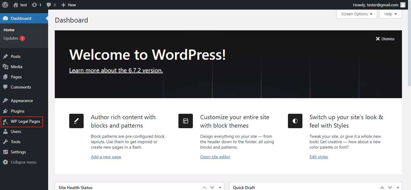 WP Legal Pages - Dashboard