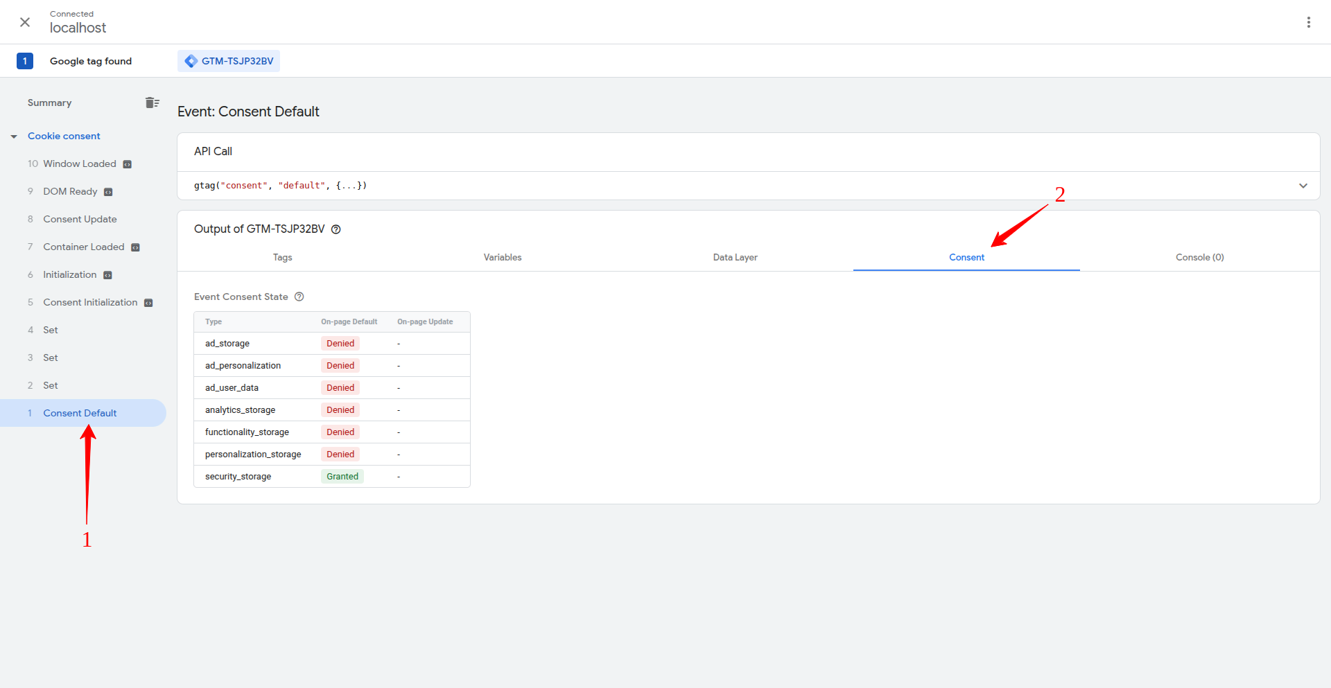 Default consent on tag assistant