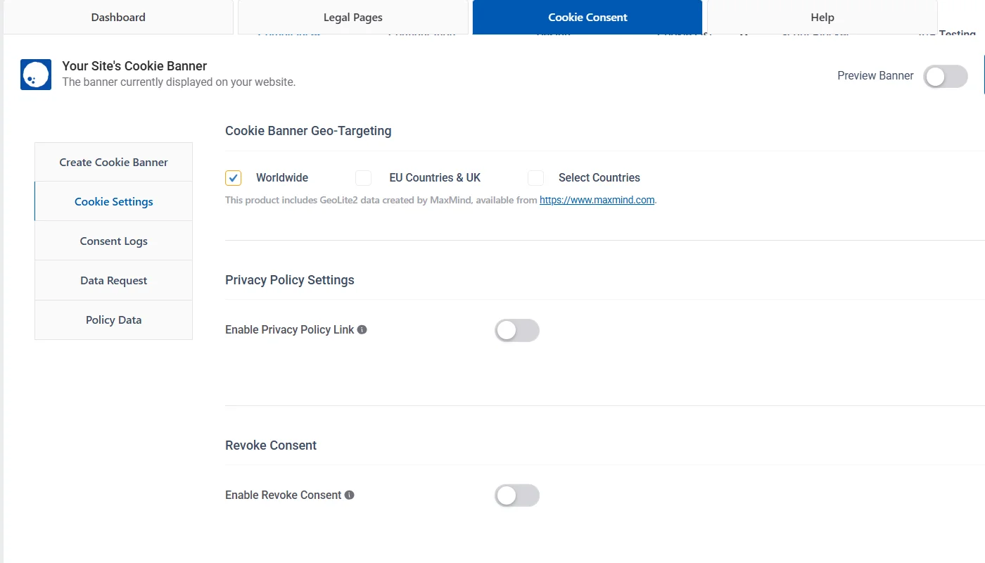 Geo targetting cookie banner