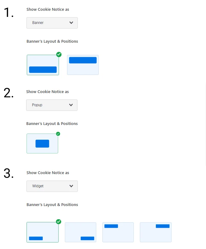 Cookie banner location and position setup