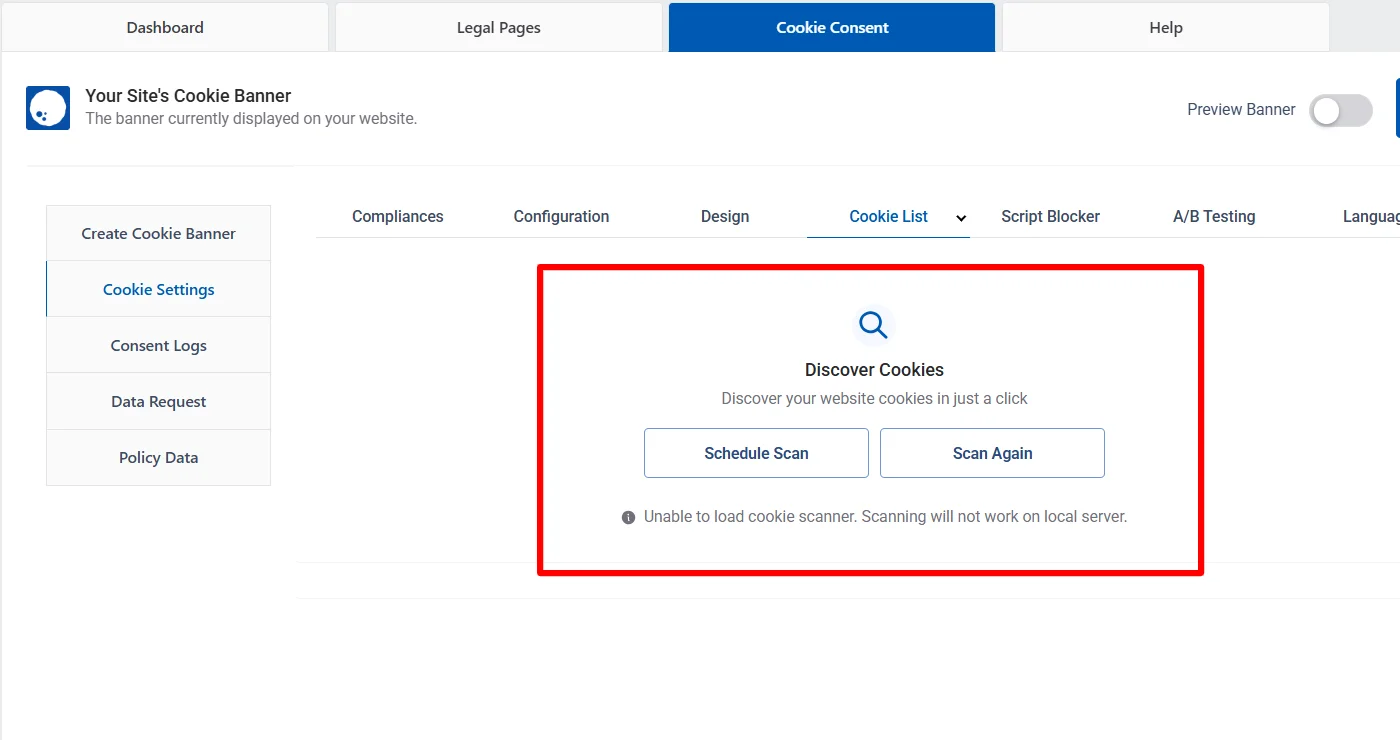 Cookie scanning feature