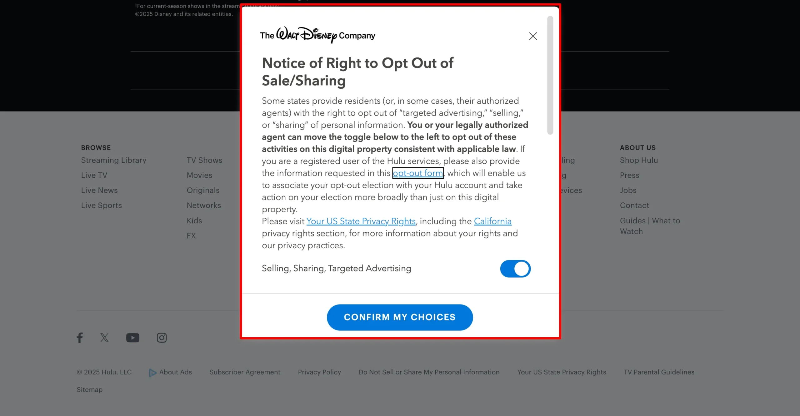 Disney notice right opt out sale sharing