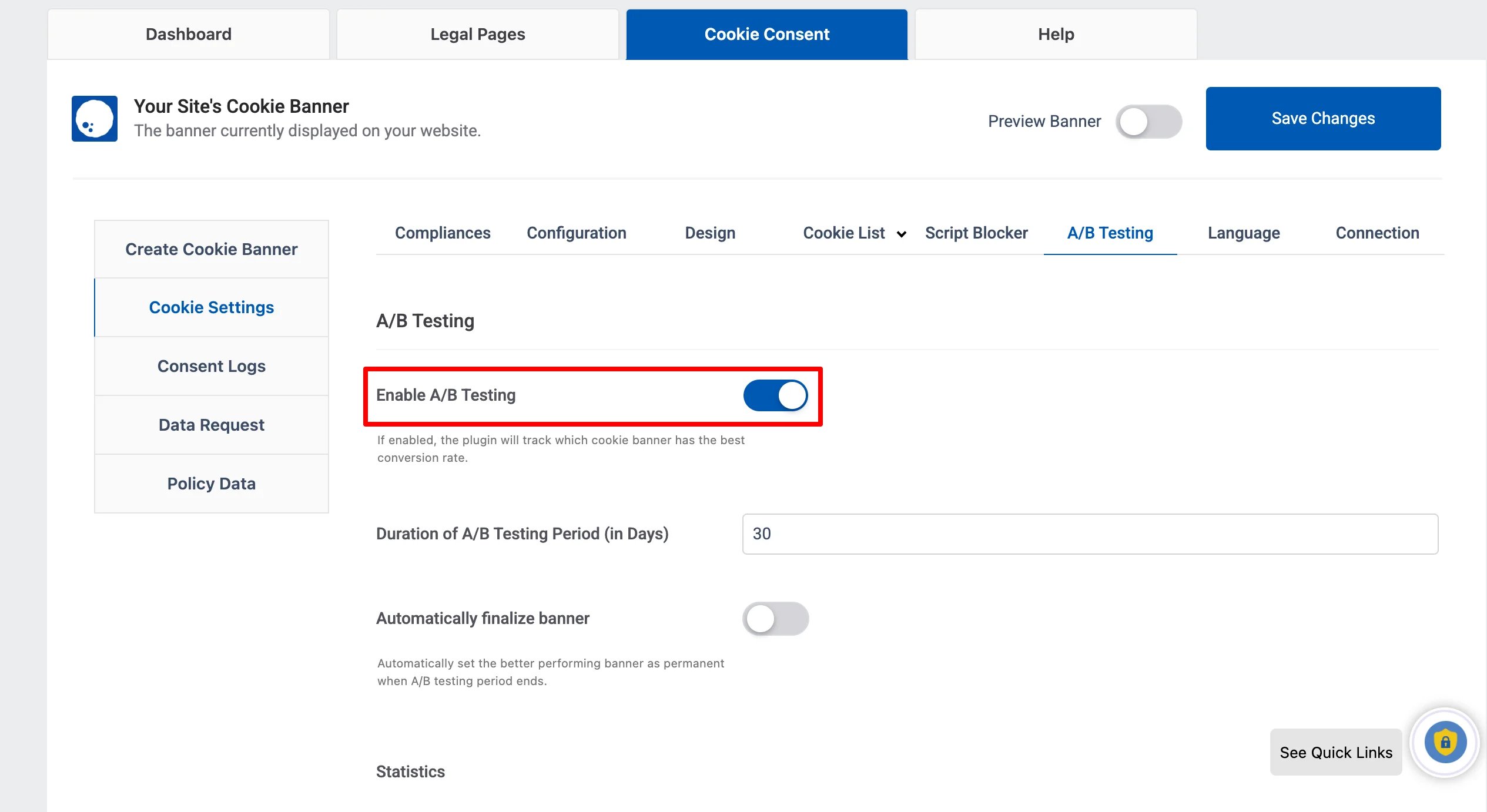 A/B testing featre of WPLP Compliance Platform