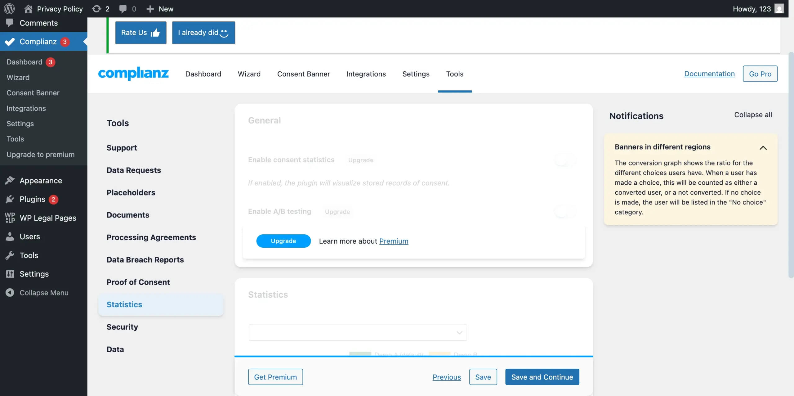 A/B testing feature of complianz.
