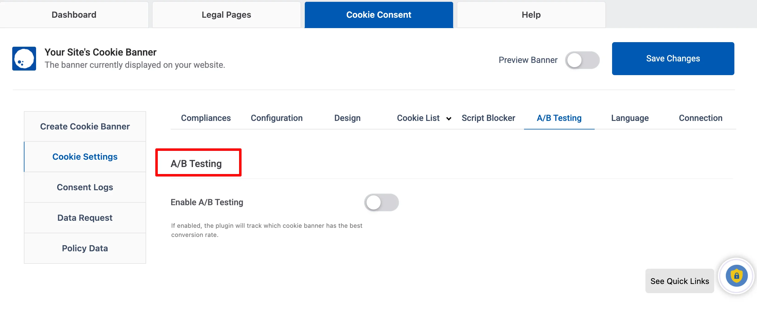 A/B testing feature WPLP Complaince Platform