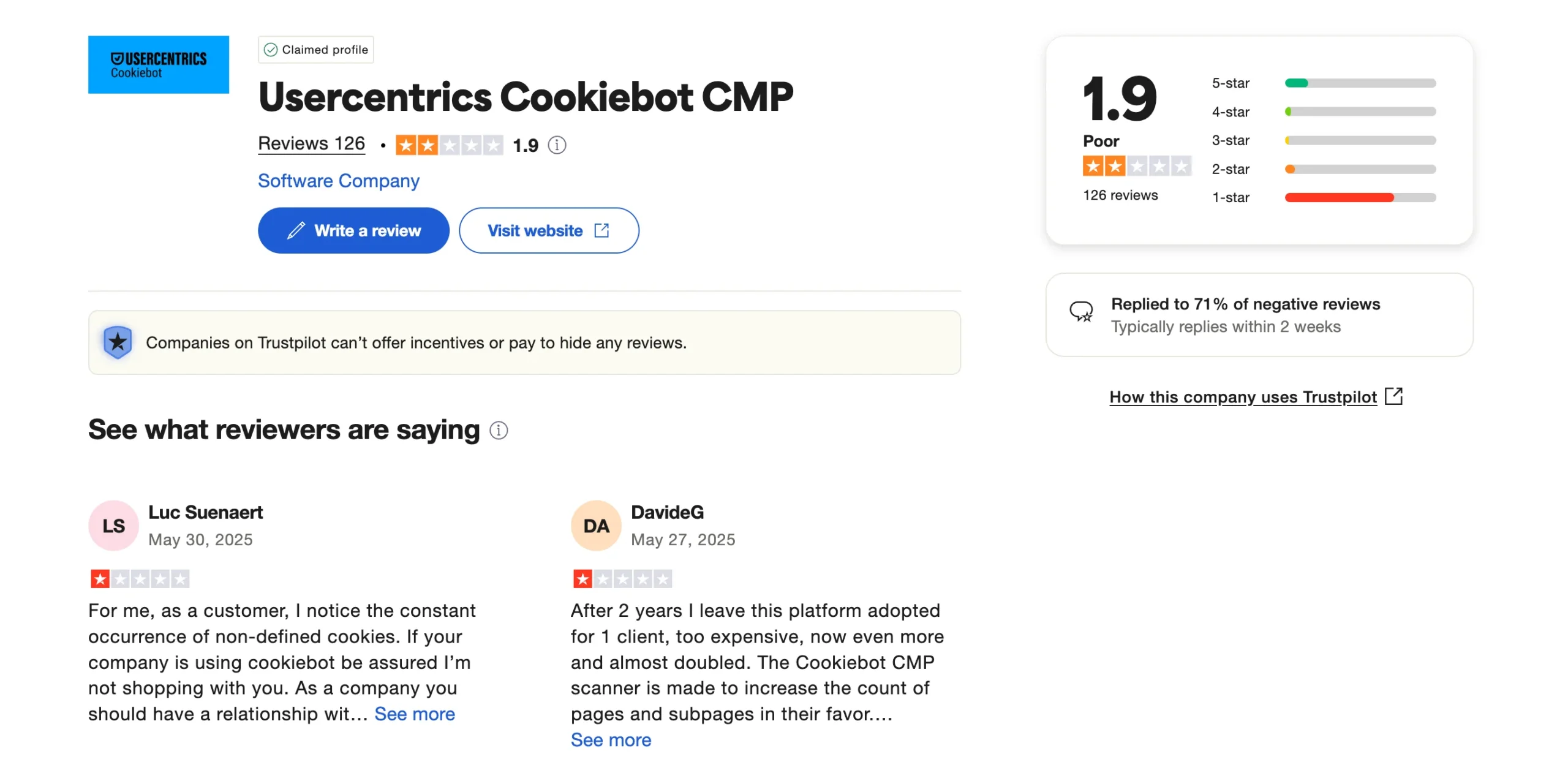 Cookiebot Customer Support and review