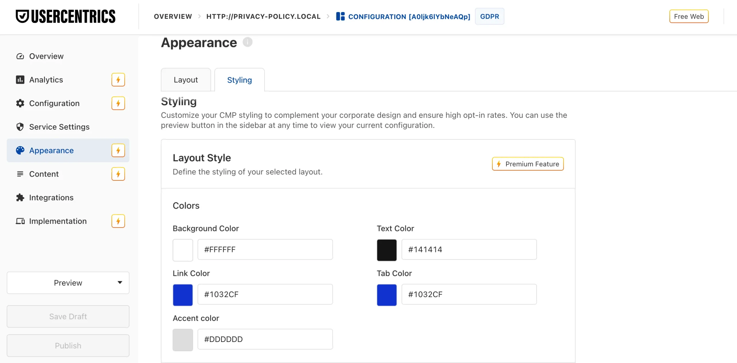 Cookiebot styling options