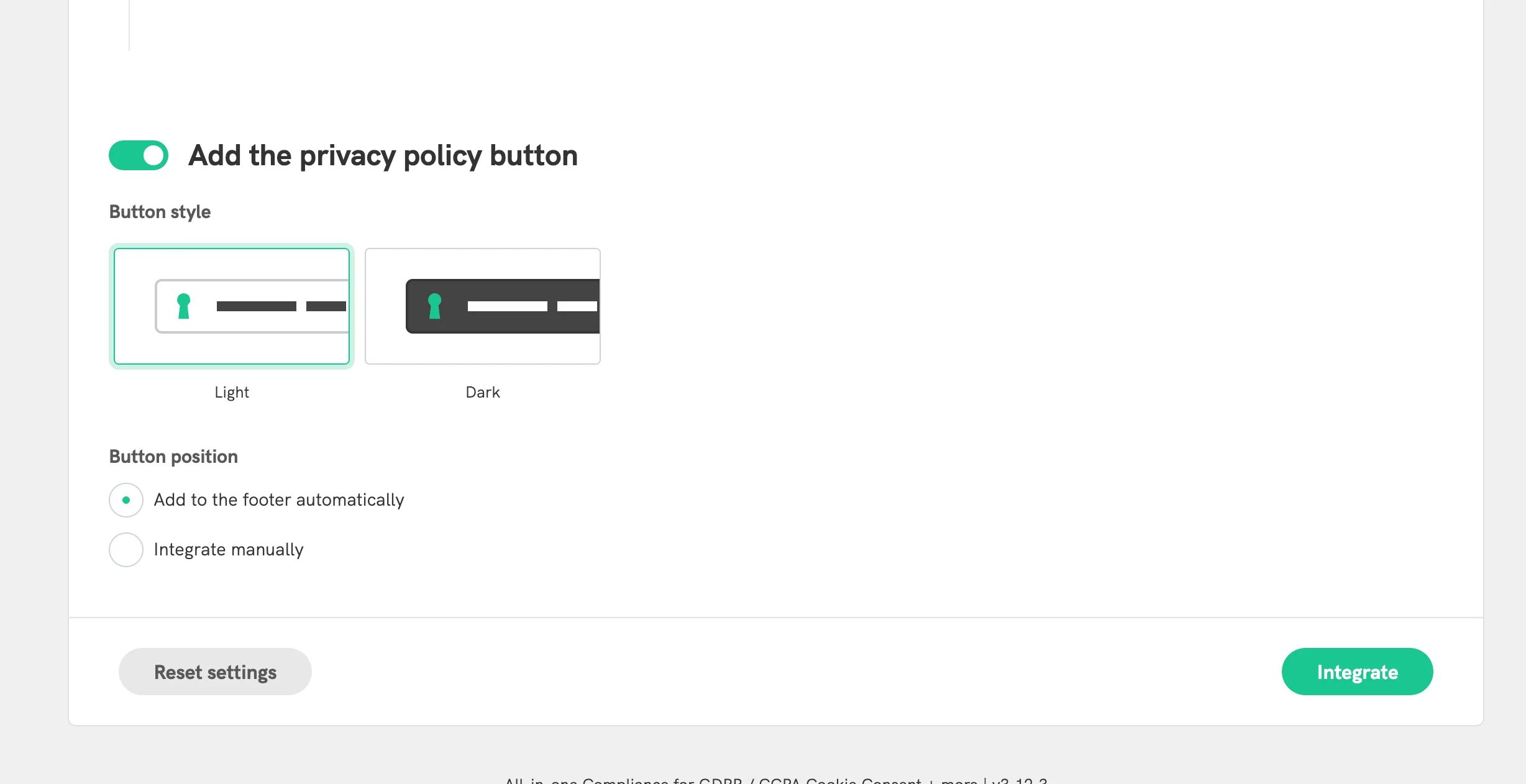 Customisation option for designing the policy button