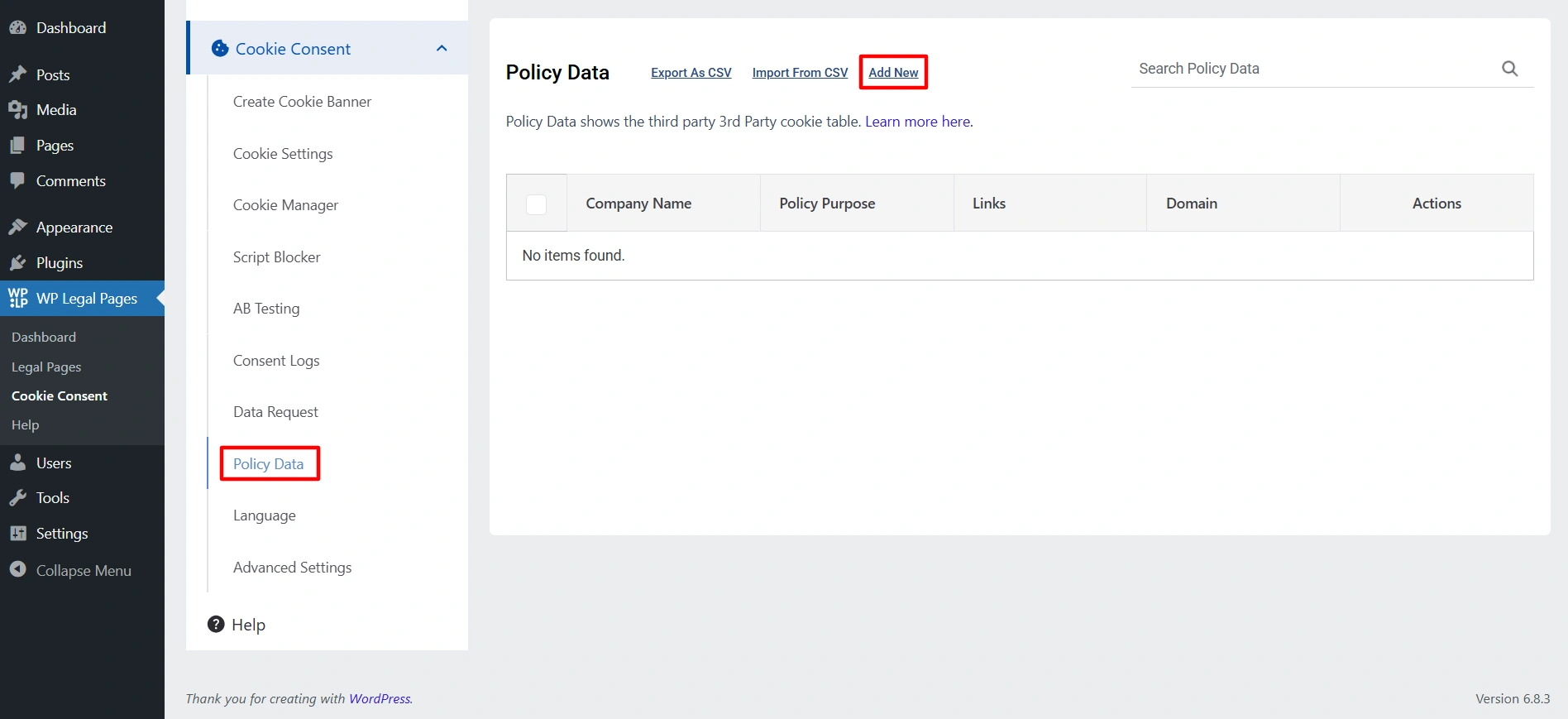 Policy data add new option