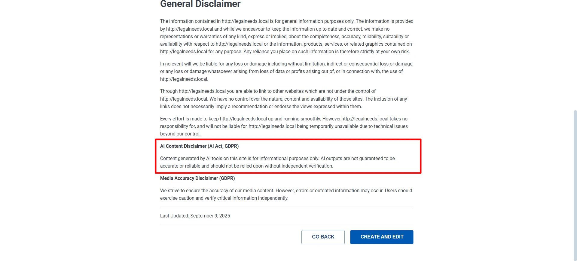 General Disclaimer Template