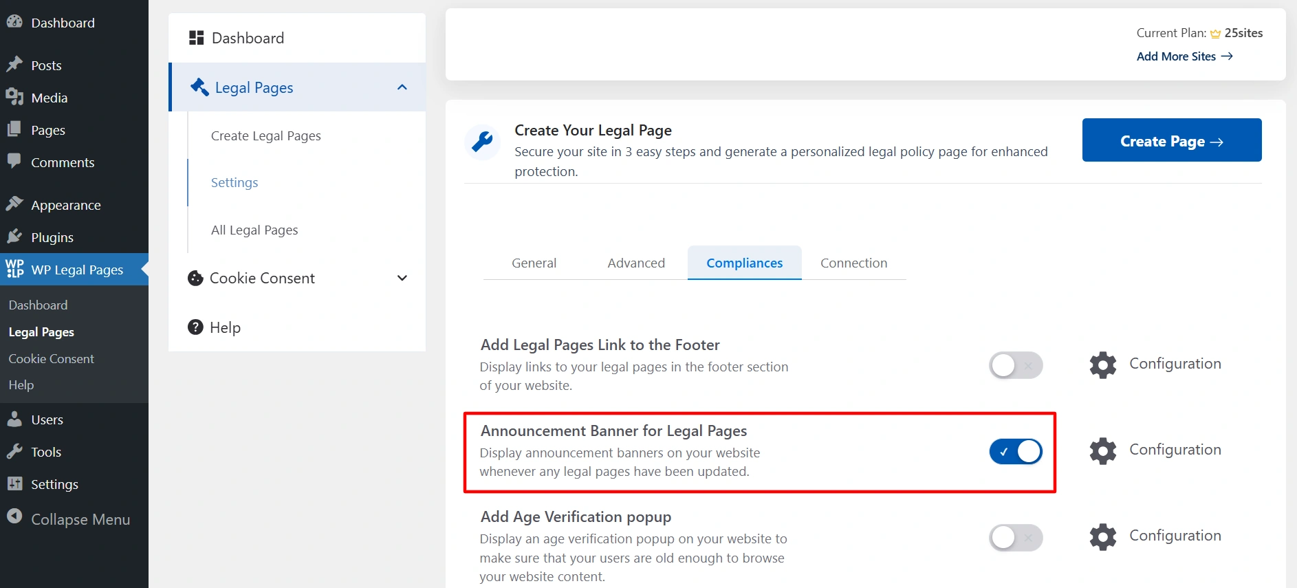 Announcement banner toggle on