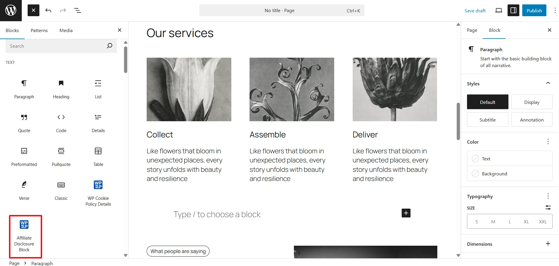 Choose the block for affiliate disclousre