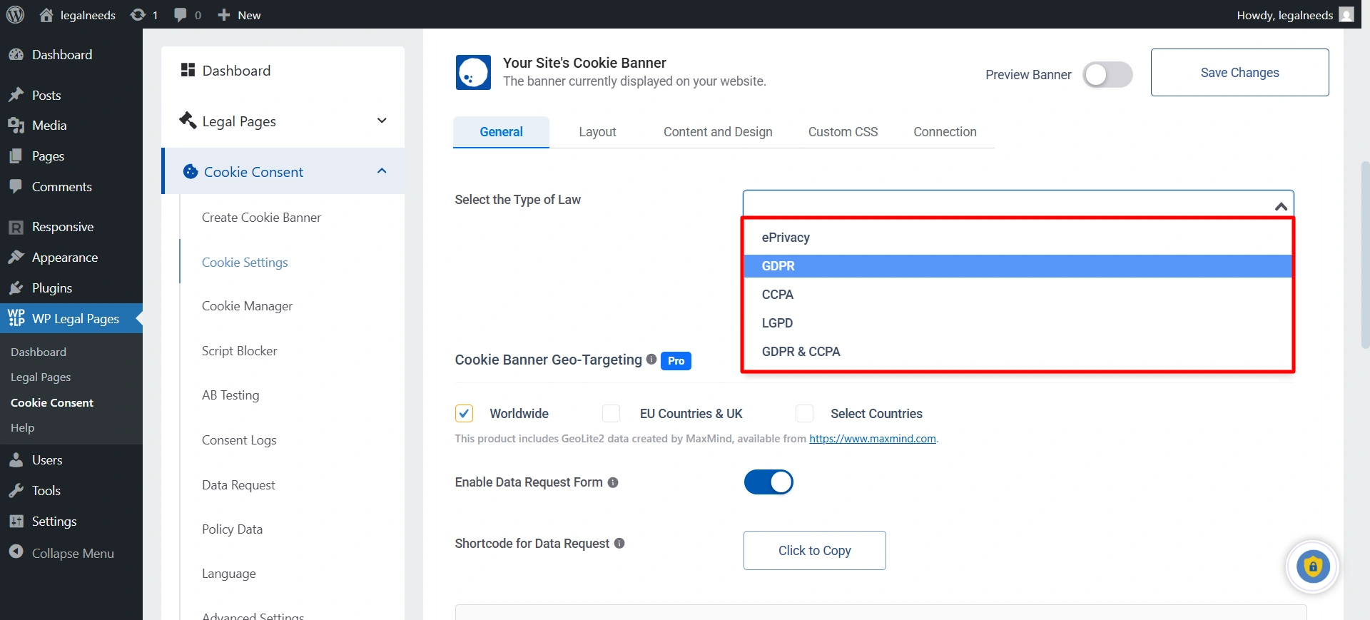 Select the Type of Law