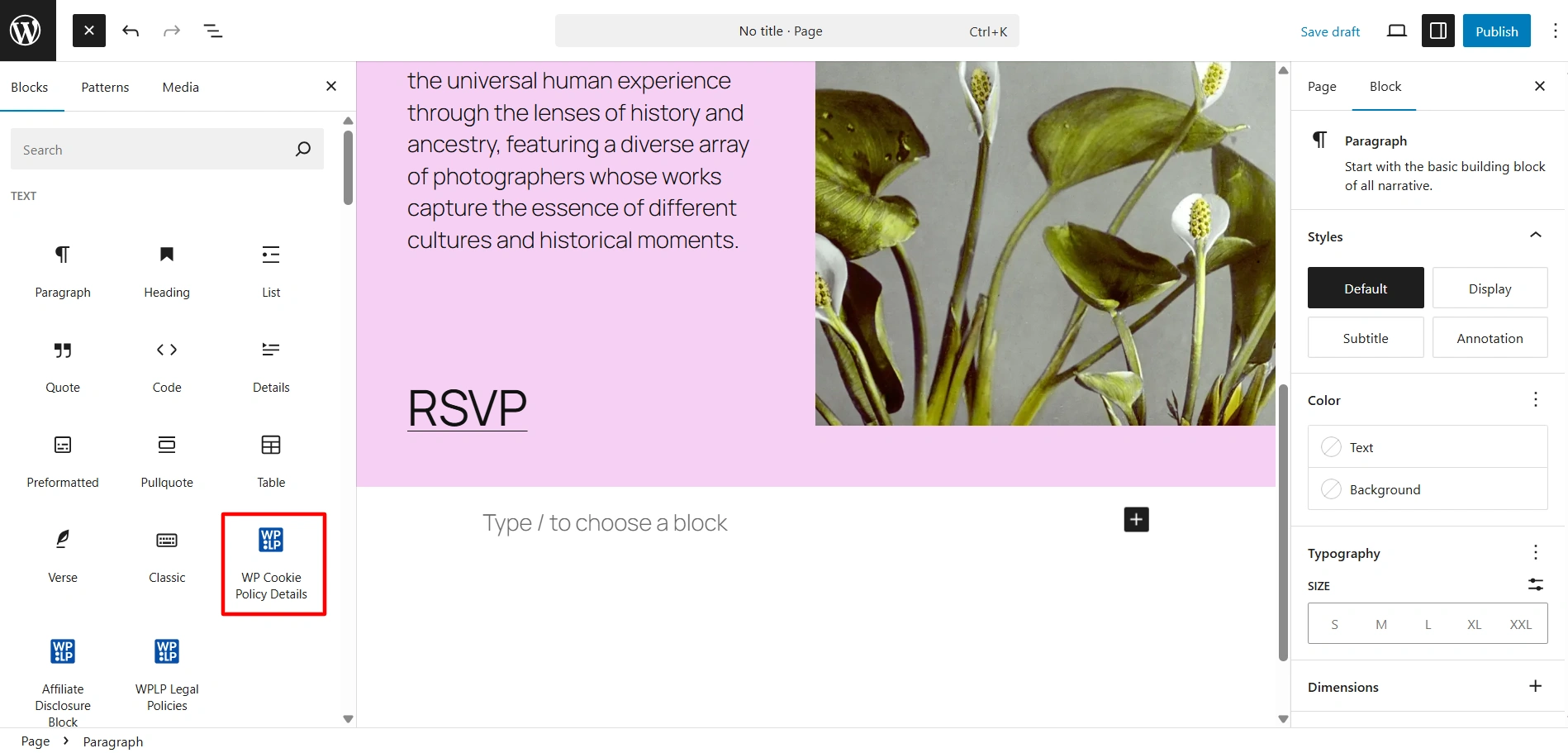 WP Cookie Policy block