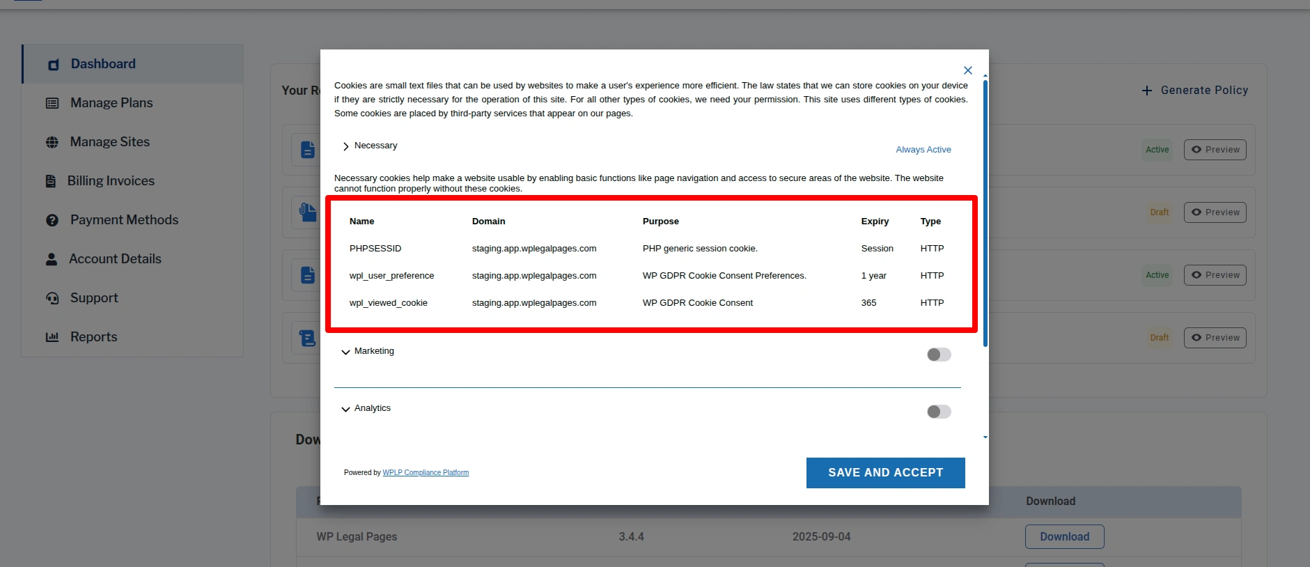 Display Cookies List on Frontend