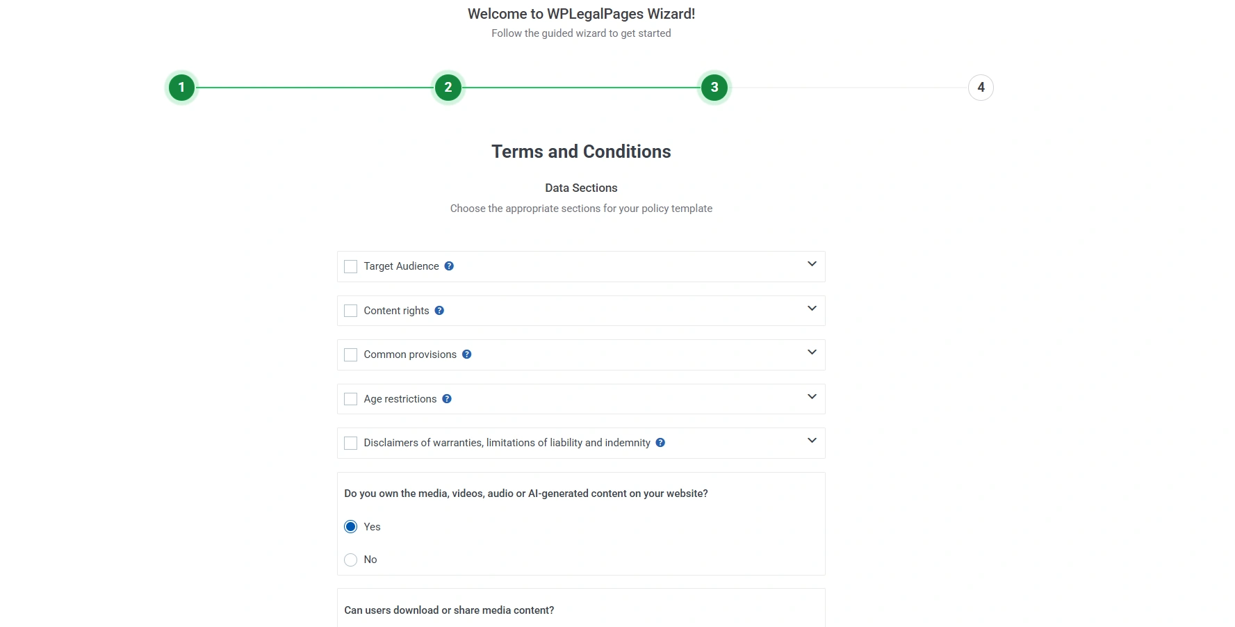 Terms as per policy template