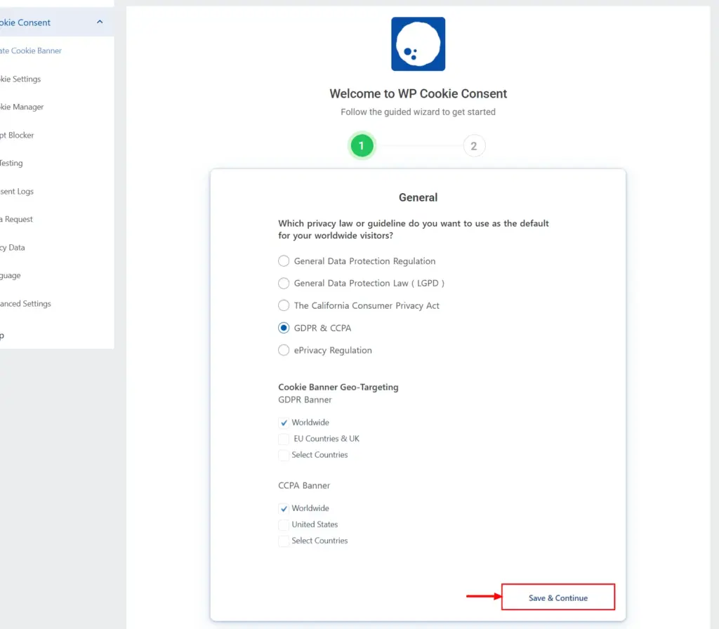 General settings of WP Cookie Consent