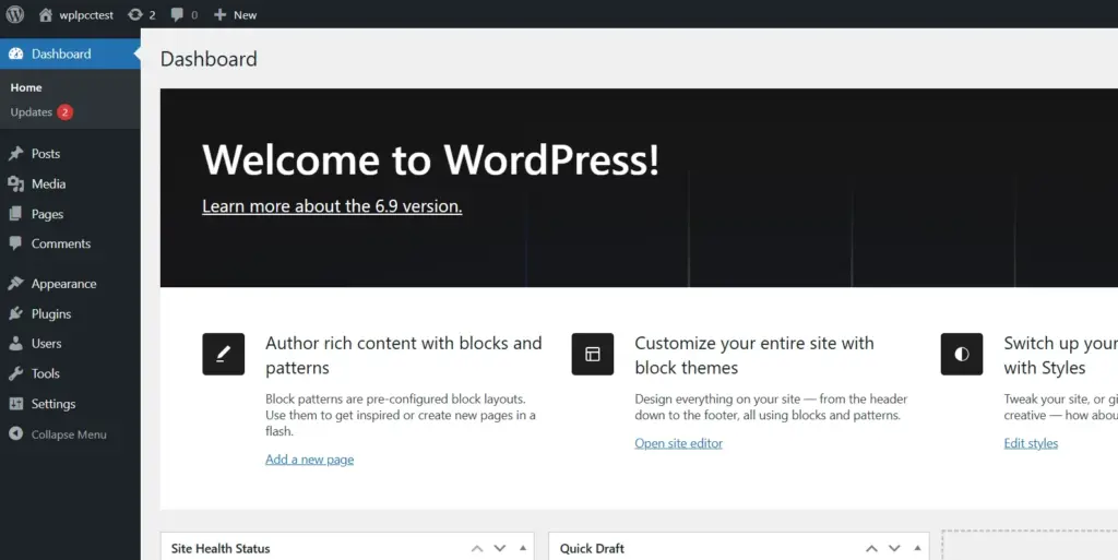 Open WordPress Dashboard