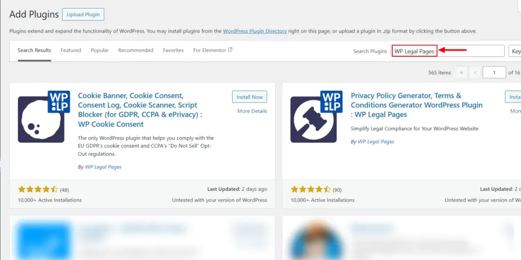 Searching for WP Legal Pages