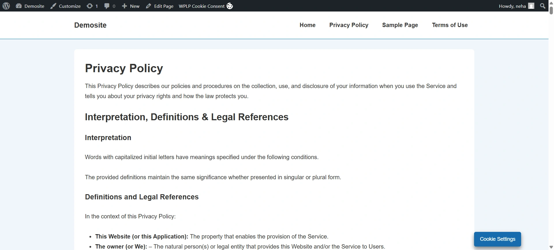 example of privacy policy for a website
