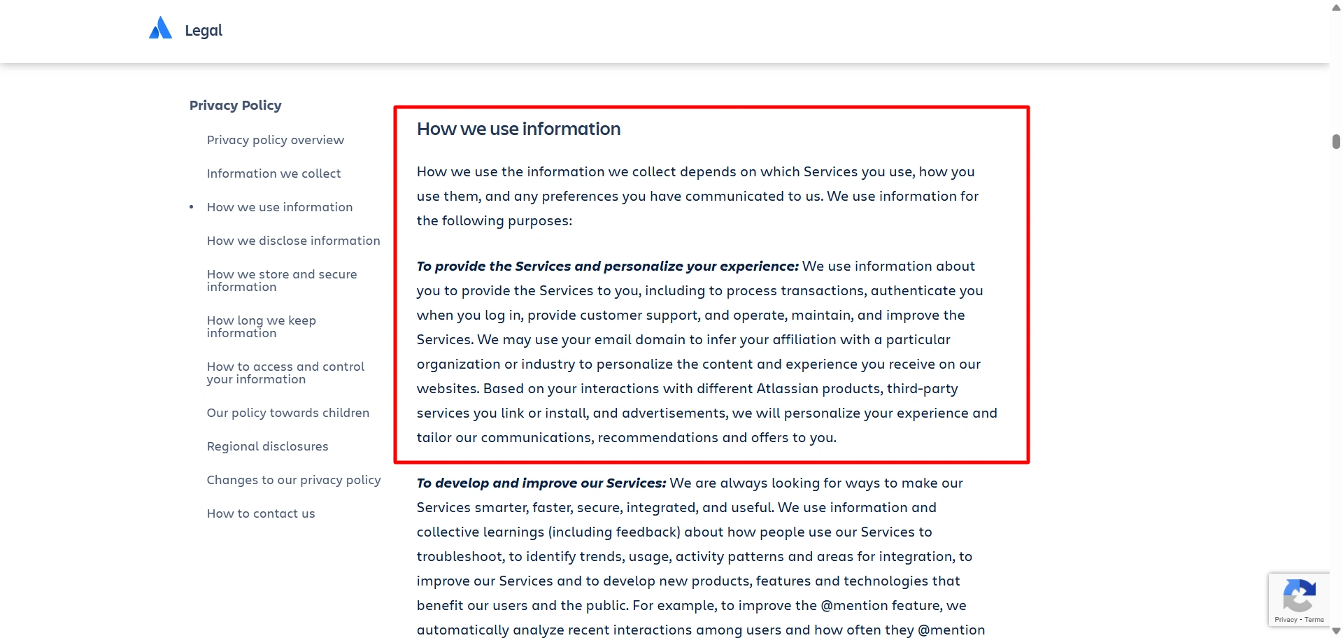 Privacy policy must include How Personal Data Is Used
