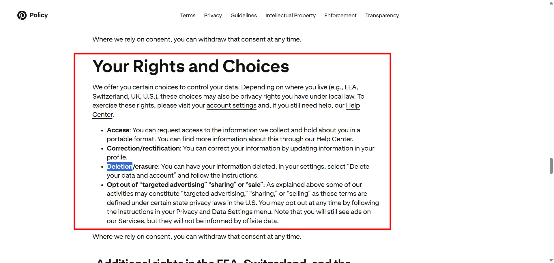 Privacy policy must include User Privacy Rights